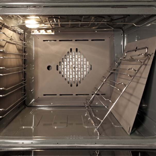 The inside of a stove oven